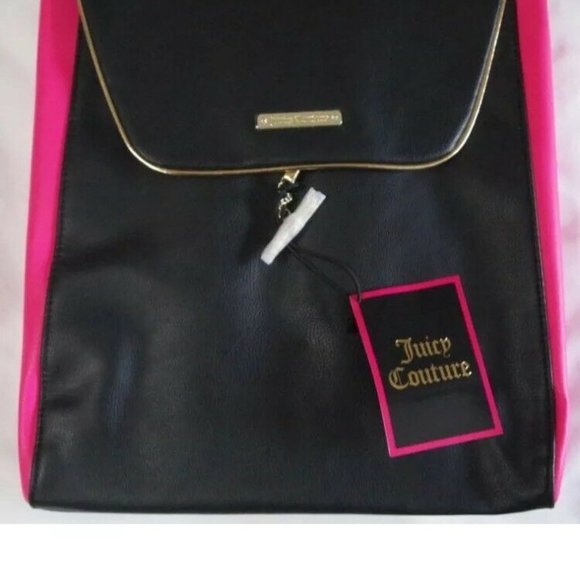 NWT Juicy Couture Backpack Vegan Barbie Hot Pink/Black Back Pack Bag Purse Tote - Picture 3 of 5